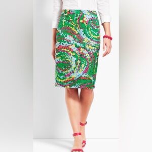 Talbots Green Floral-Print Pencil Skirt